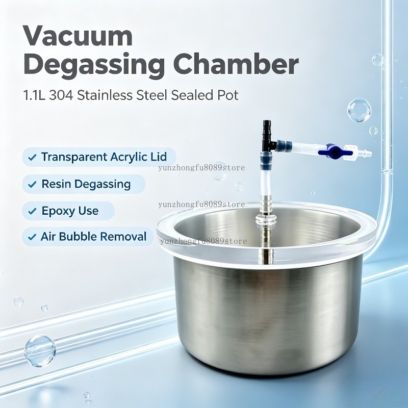 Vacuum Chamber Stainless Steel Acrylic Lid - Camera di degassaggio sottovuoto da 1L,