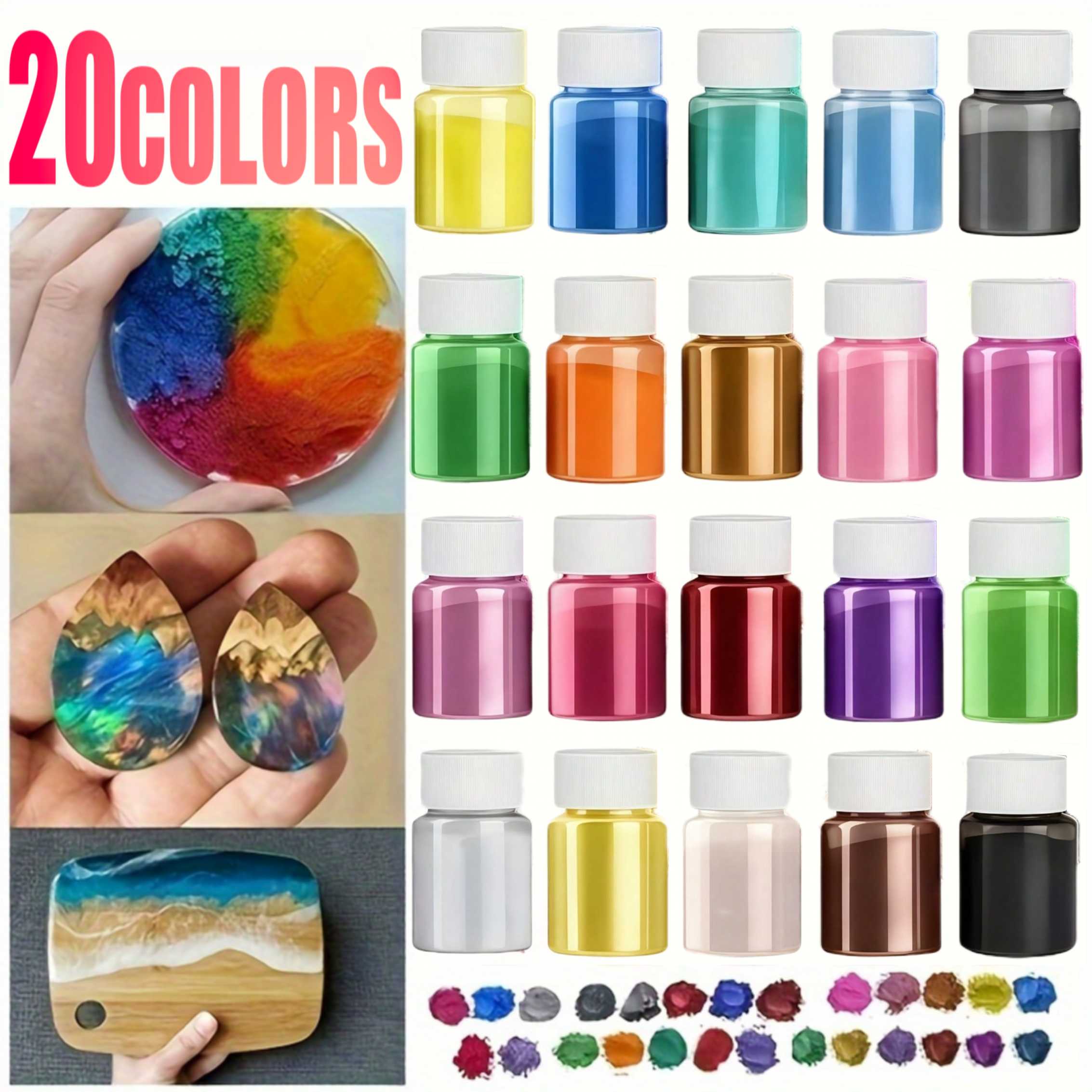 Mica Powder Pigment Metallic Color Epoxy - Confezione da 20 colori, 20 ml,
